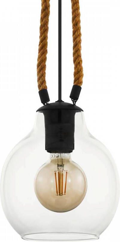 EGLO Hanglamp RODING Hanglamp in zwart en bruin van staal hout excl. E27 40W (1 stuk) - Foto 4