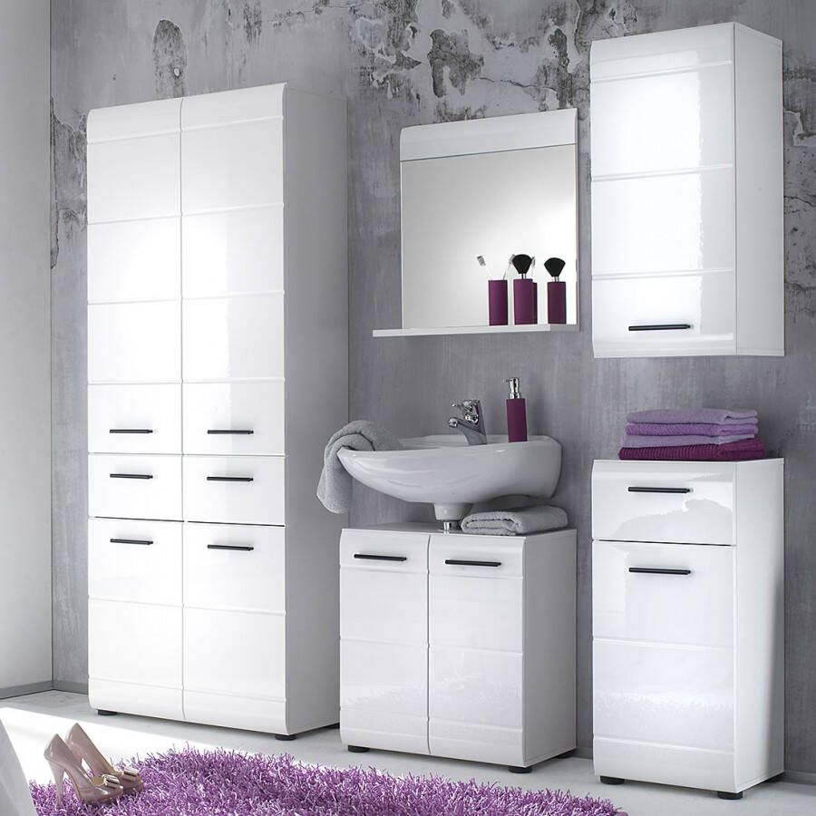 Trendteam smart living Badkamer hoge kast Skin 60 x 182 x 31 cm in wit hoogglans met veel opbergruimte