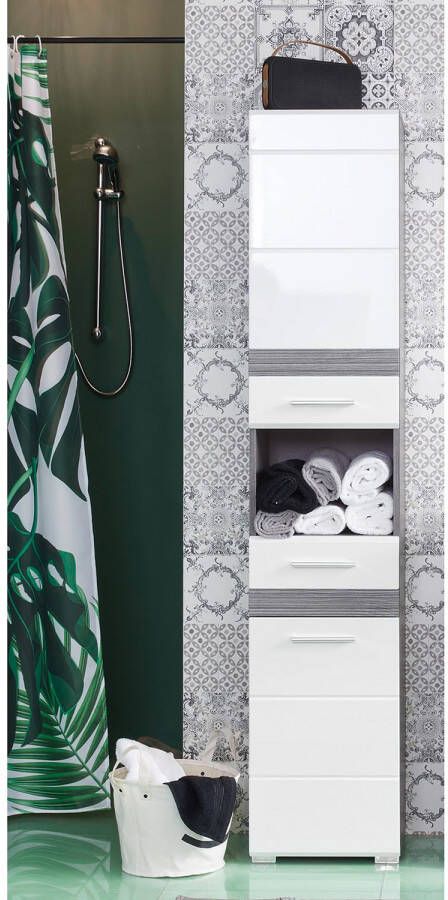 Trendteam smart living hoge kast SetOne afgeleid houtproduct wit hoogglans grijs gerookt zilver 37 x 182 x 31 cm - Foto 2