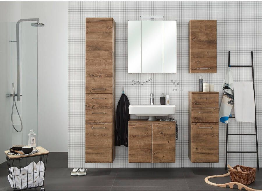 Saphir Hoge kast Quickset badkamermeubel 35 cm breed 2 deuren 2 laden 3 planken