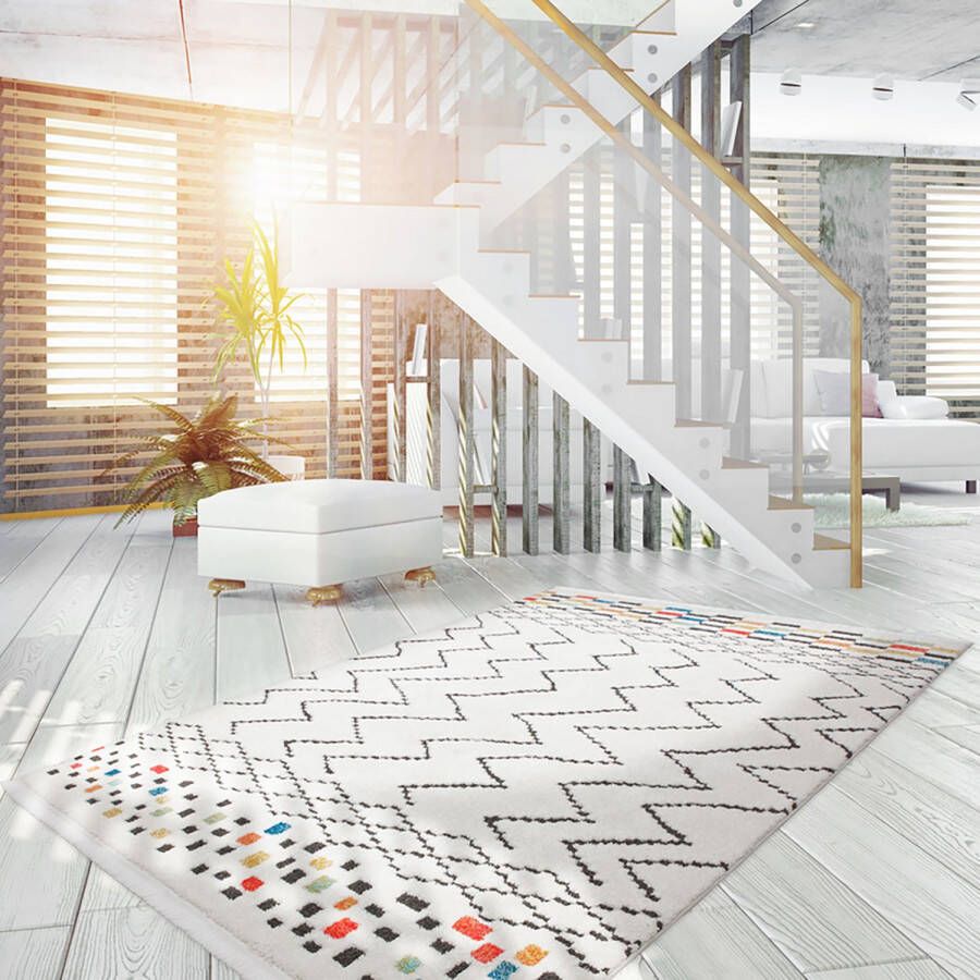 Kayoom Multicolor Zwart-Wit vloerkleed 200x290 cm A-symmetrisch patroon Geruit Modern