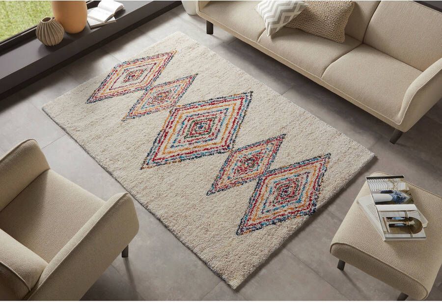 Tapeso Hoogpolig vloerkleed geruit Andra crème meerkleurig 120x170 cm