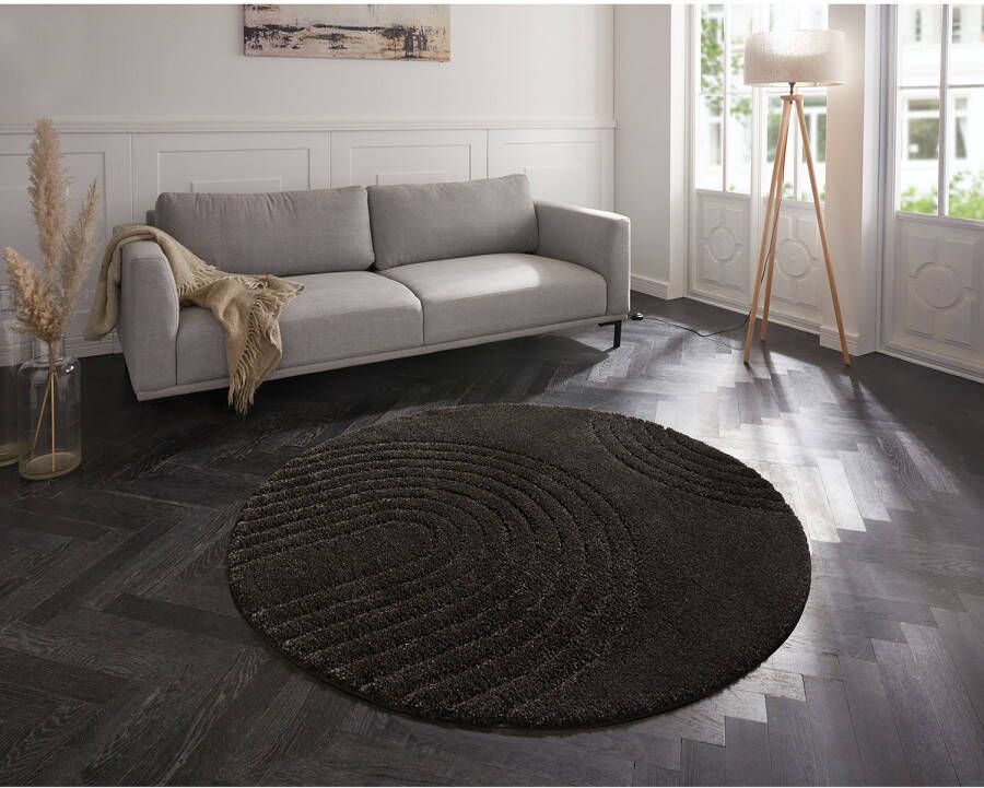 Mint rugs Rond designer vloerkleed 3D Fergus donkergrijs 160 cm rond