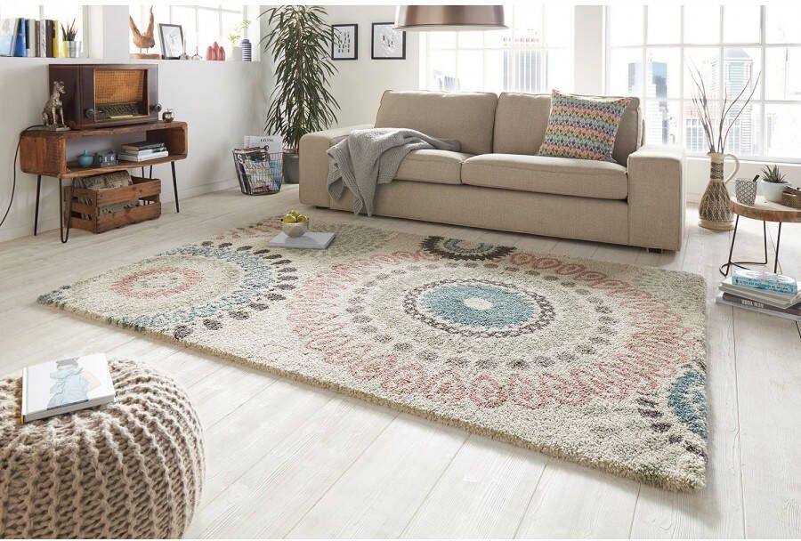 Mint rugs Hoogpolig vloerkleed Globe crème 80x150 cm
