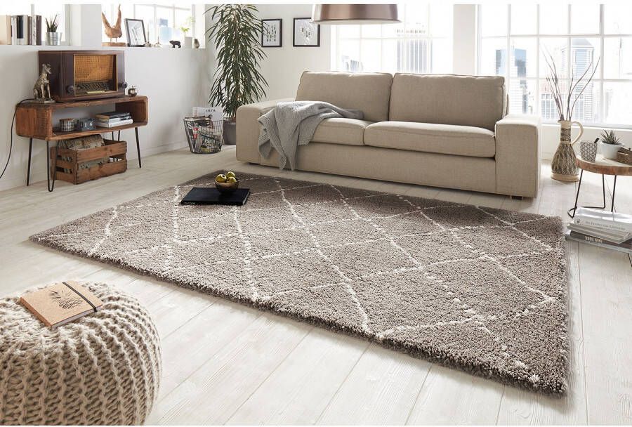 Mint rugs Hoogpolig vloerkleed geruit Allure beige crème 120x170 cm