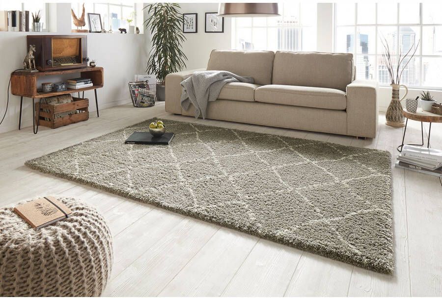 Mint rugs Hoogpolig vloerkleed geruit Allure grijs crème 80x150 cm