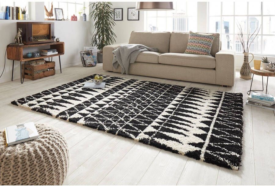 Mint rugs Hoogpolig vloerkleed Inspire zwart crème 160x230 cm