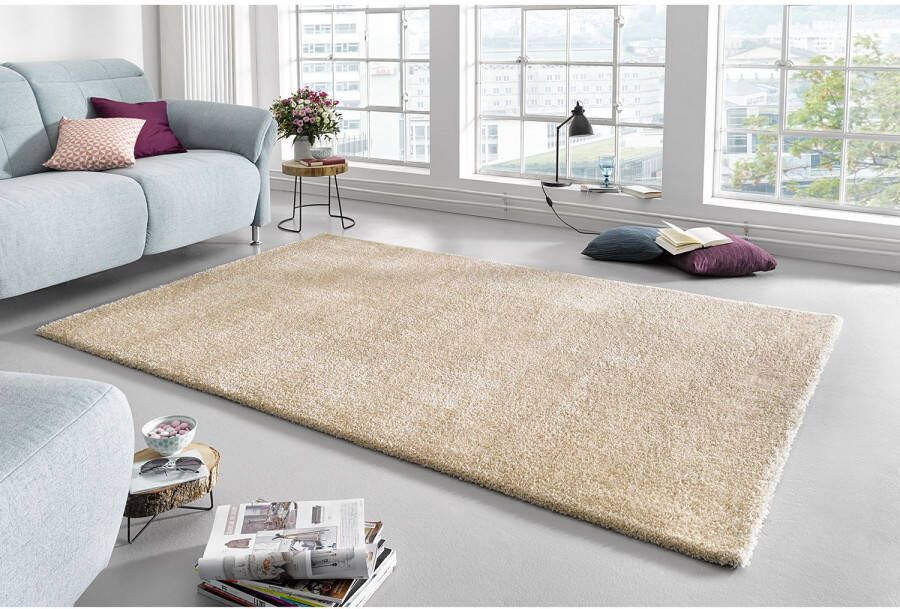Mint rugs Hoogpolig modern vloerkleed effen Glam crème 120x170 cm