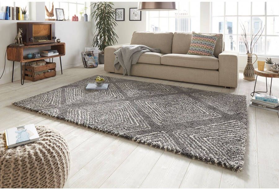 Mint rugs Hoogpolig vloerkleed ruiten Wire -grijs 200x290 cm