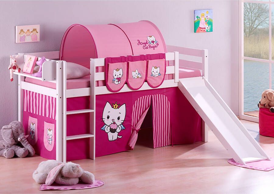 Maxbedden Halfhoogslaper JELLE Angel Cat Sugar met glijbaan