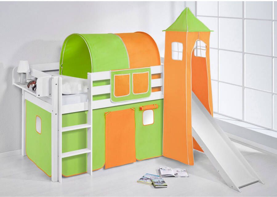 Halfhoogslaper Groen-Oranje met tent toren en glijbaan - Foto 2