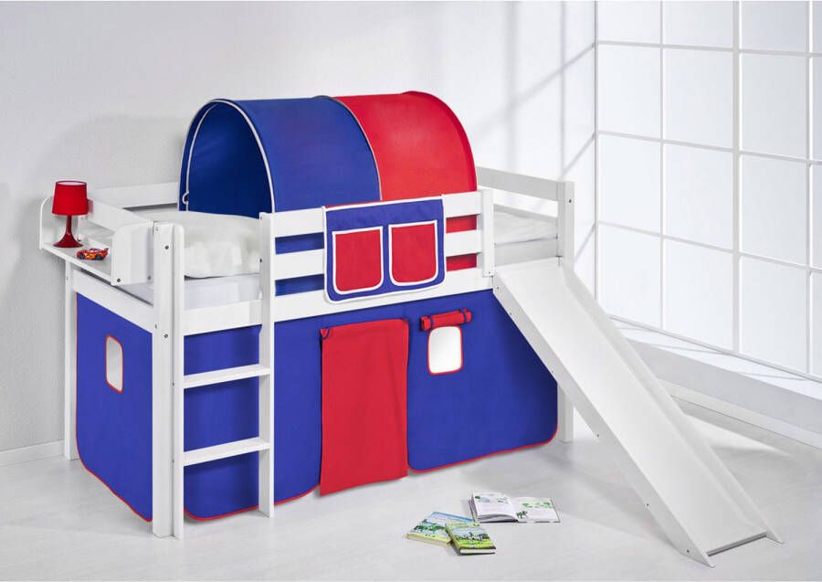 Halfhoogslaper Blauw-Rood met tent en glijbaan