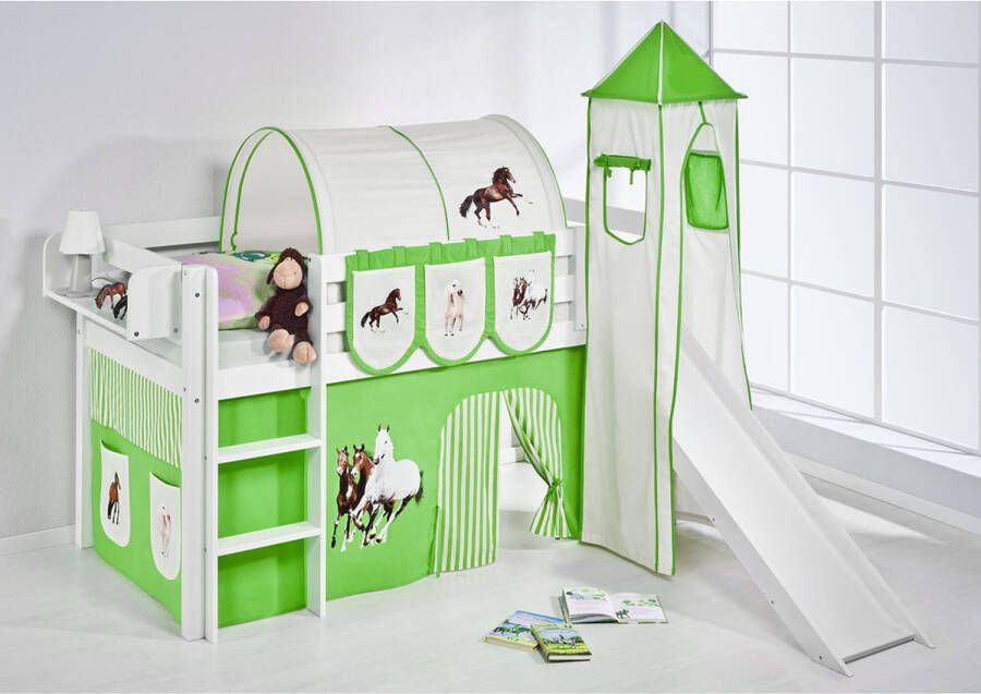 Halfhoogslaper Paard Groen met tent toren en glijbaan - Foto 2