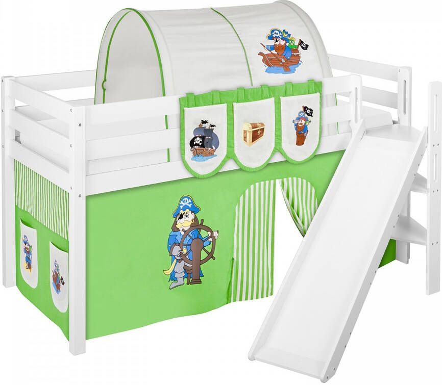 Halfhoogslaper Piraat Groen met tent en schuine glijbaan