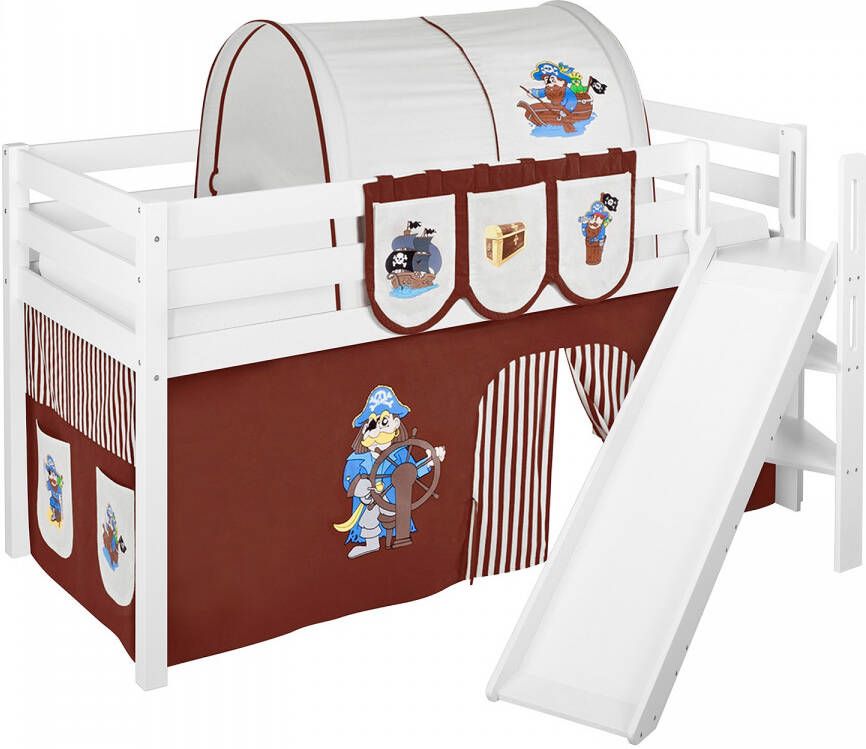 Halfhoogslaper Piraat Bruin met tent en schuine glijbaan