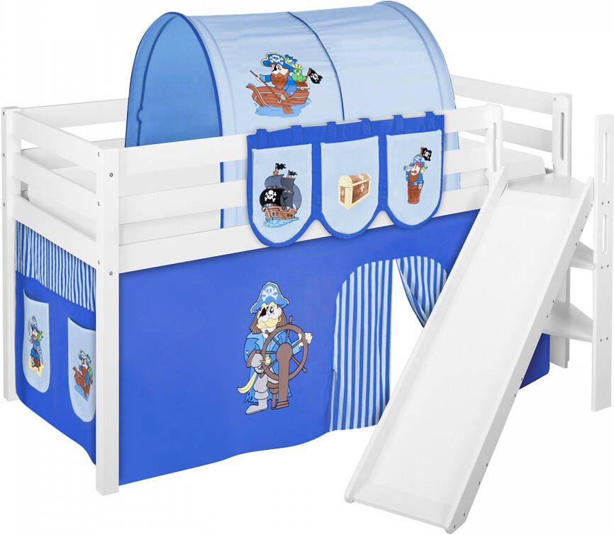 Halfhoogslaper Piraat Blauw met tent en schuine glijbaan