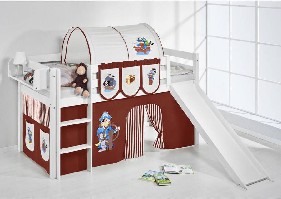 Halfhoogslaper Piraat Bruin met tent en glijbaan