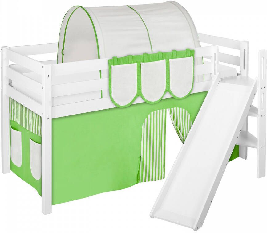 Halfhoogslaper Groen-Beige met tent en schuine glijbaan
