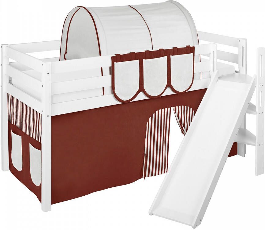 Halfhoogslaper Bruin-Beige met tent en schuine glijbaan