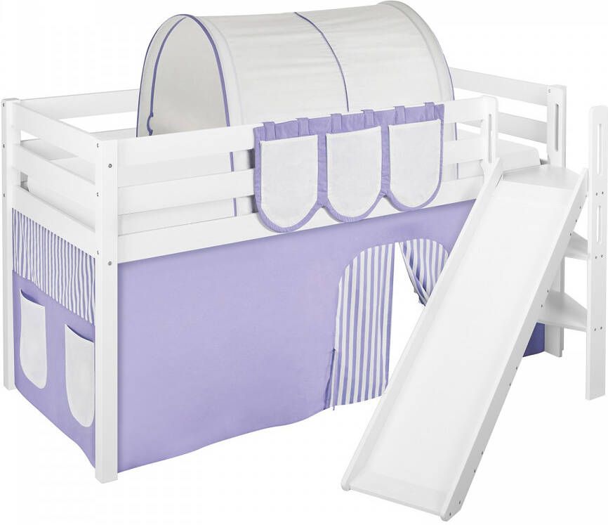 Halfhoogslaper Lila-Beige met tent en schuine glijbaan