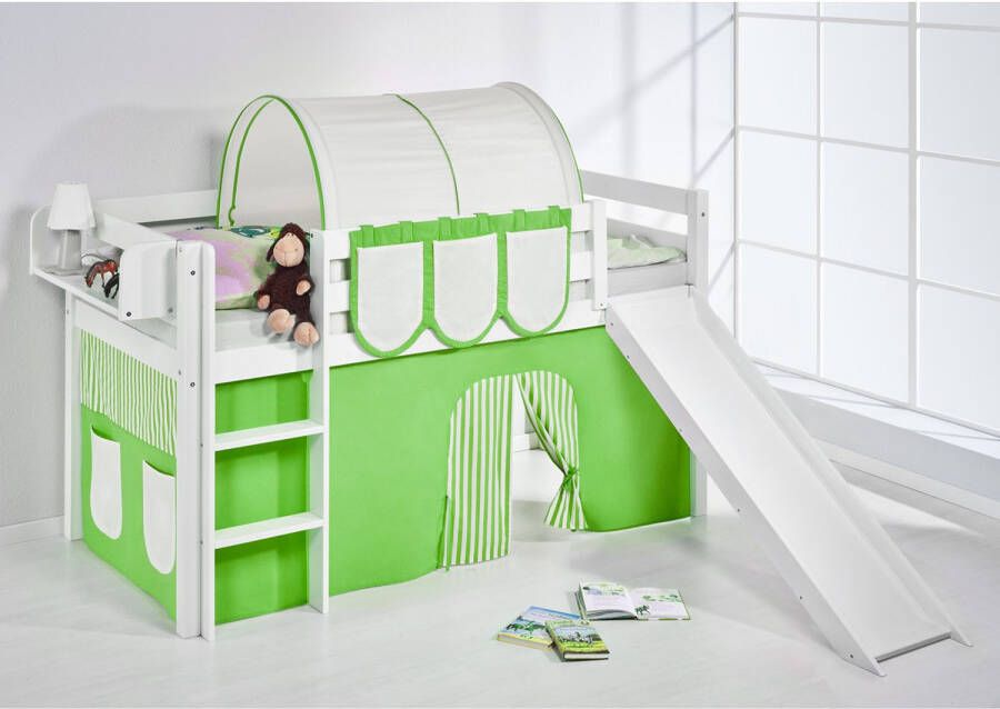 Halfhoogslaper Groen-Beige met tent en glijbaan