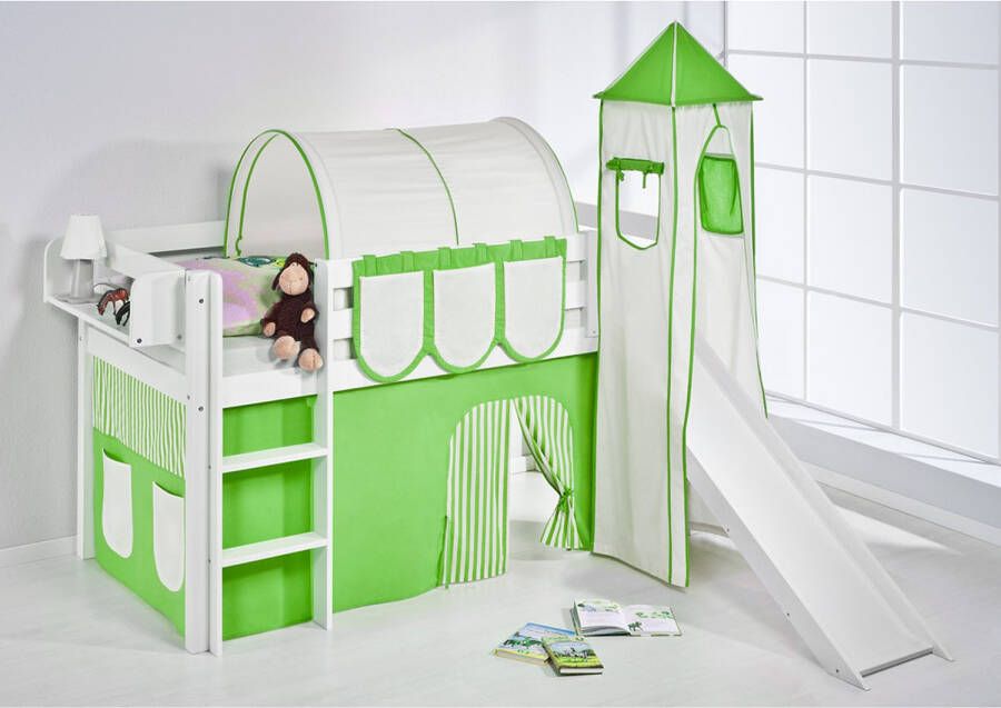 Halfhoogslaper Groen-Beige met tent en glijbaan - Foto 2