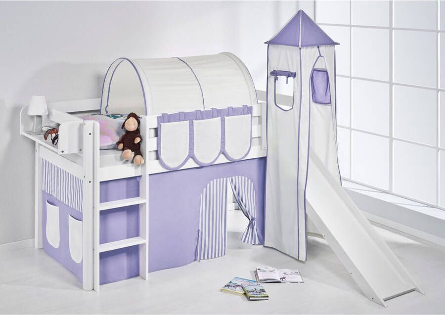 Halfhoogslaper Lila-Beige met tent toren en glijbaan - Foto 2