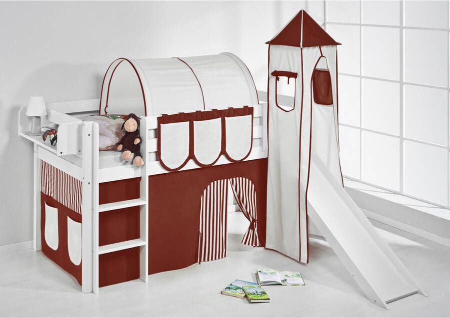 Halfhoogslaper Bruin-Beige met tent toren en glijbaan