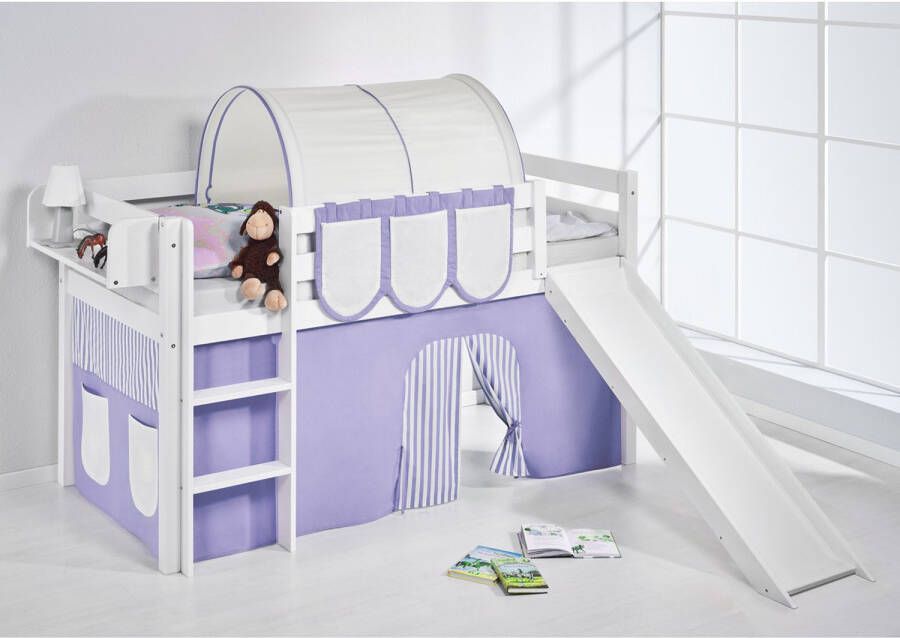 Halfhoogslaper Lila-Beige met tent en glijbaan