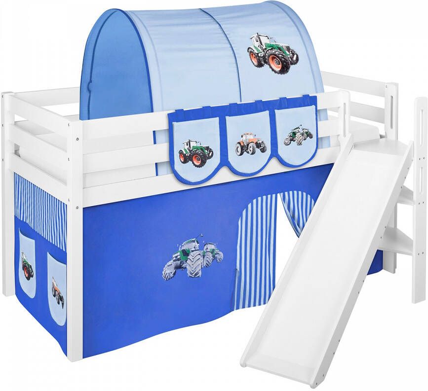 Halfhoogslaper Tractor Blauw met tent en schuine glijbaan