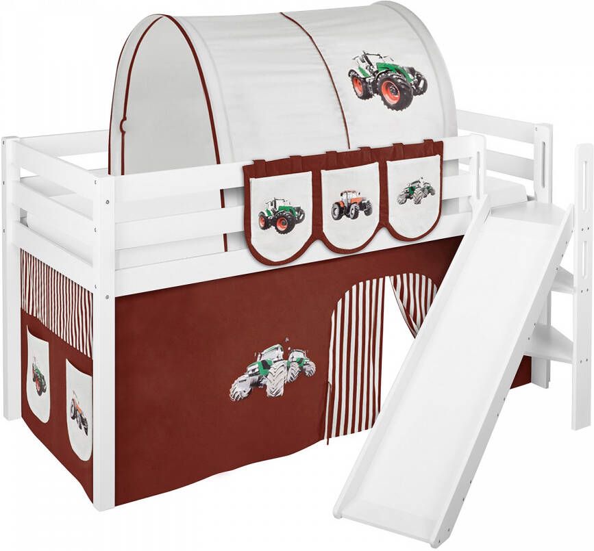 Halfhoogslaper Tractor Bruin met tent en schuine glijbaan