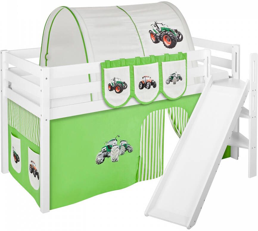 Halfhoogslaper Tractor Groen met tent en schuine glijbaan