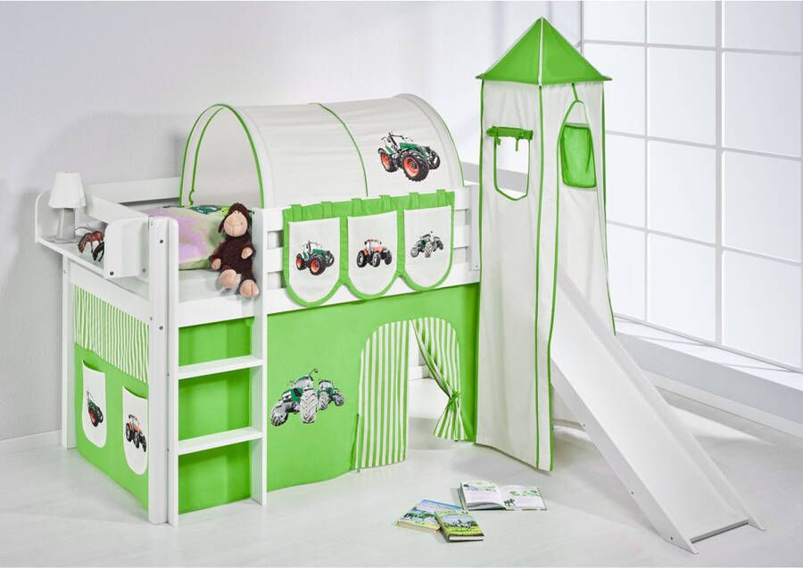 Halfhoogslaper Tractor Groen met tent toren en glijbaan - Foto 2