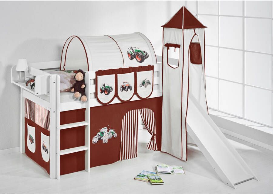 Halfhoogslaper Tractor Bruin met tent toren en glijbaan - Foto 2