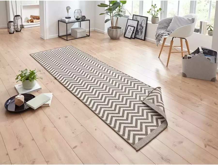 Northrugs Loper binnen & buiten zigzag Palma bruin crème 80x250 cm