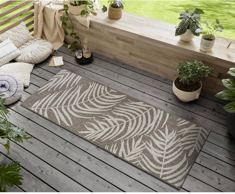 NORTHRUGS Loper Palmera Platweefsel gebloemd design afgehecht robuust gemakkelijk in onderhoud