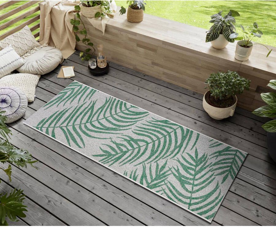 NORTHRUGS Loper Palmera Platweefsel gebloemd design afgehecht robuust gemakkelijk in onderhoud