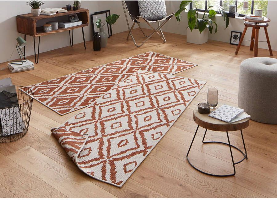Northrugs Loper binnen & buiten ruiten Rio terracotta crème 80x350 cm