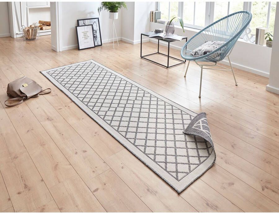 Northrugs Loper binnen & buiten ruiten Sydney grijs crème 80x350 cm
