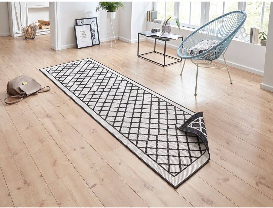 Northrugs Loper binnen & buiten ruiten Sydney zwart crème 80x350 cm