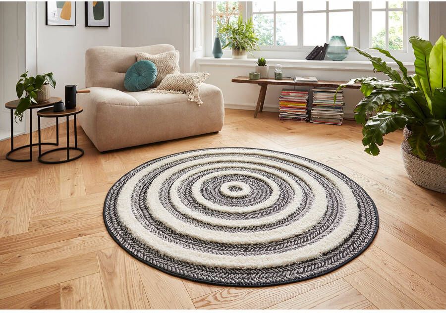 Mint rugs Rond vloerkleed 3D effect Nador grijs crème 160 cm rond
