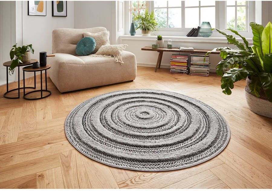 Mint rugs Rond vloerkleed 3D effect Nador antraciet grijs 160 cm rond