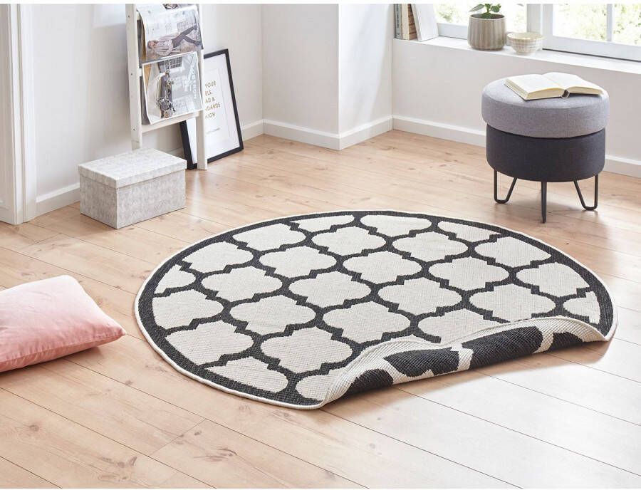 Northrugs Rond binnen & buiten vloerkleed Palermo zwart crème 200 cm rond
