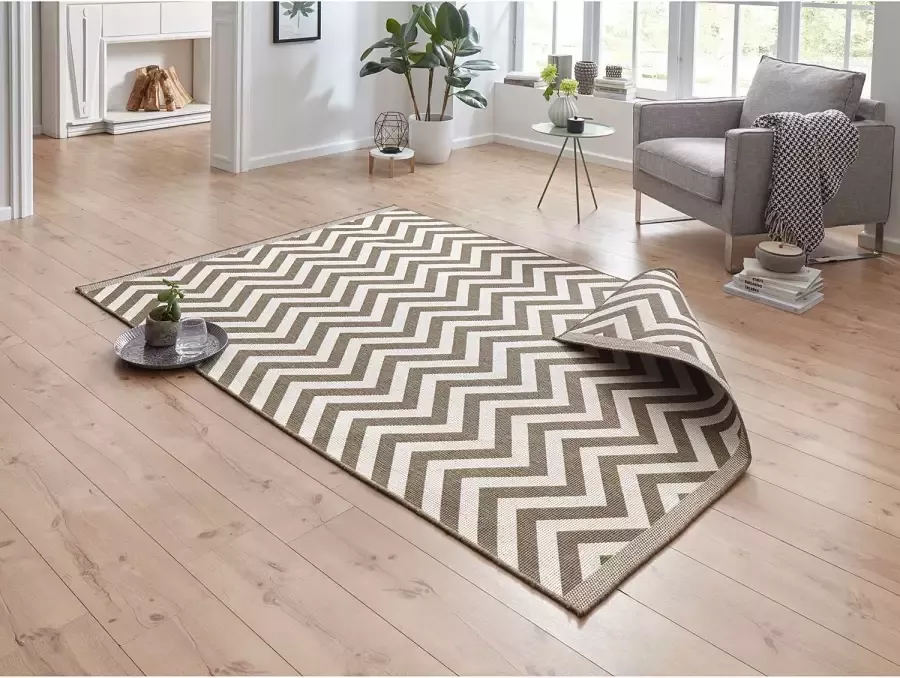 Northrugs Binnen & buiten vloerkleed zigzag Palma bruin crème 160x230 cm