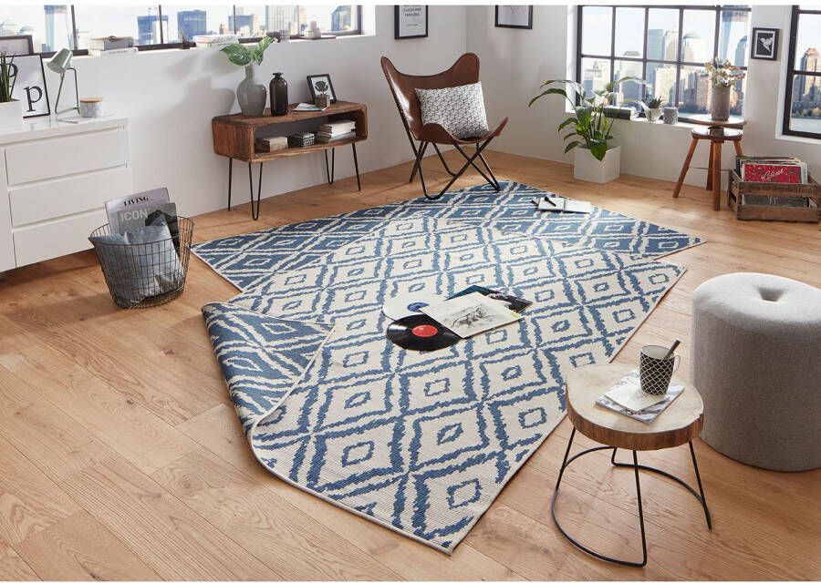 Northrugs Binnen & buiten vloerkleed ruiten Rio blauw crème 160x230 cm - Foto 2