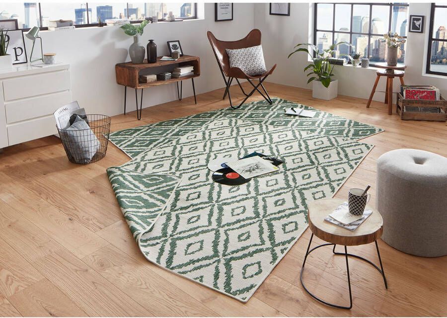 Northrugs Binnen & buiten vloerkleed ruiten Rio groen crème 80x150 cm - Foto 2