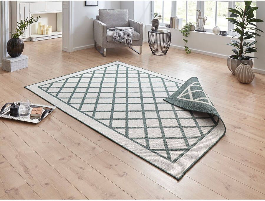 Northrugs Binnen & buiten vloerkleed ruiten Sydney groen crème 80x150 cm