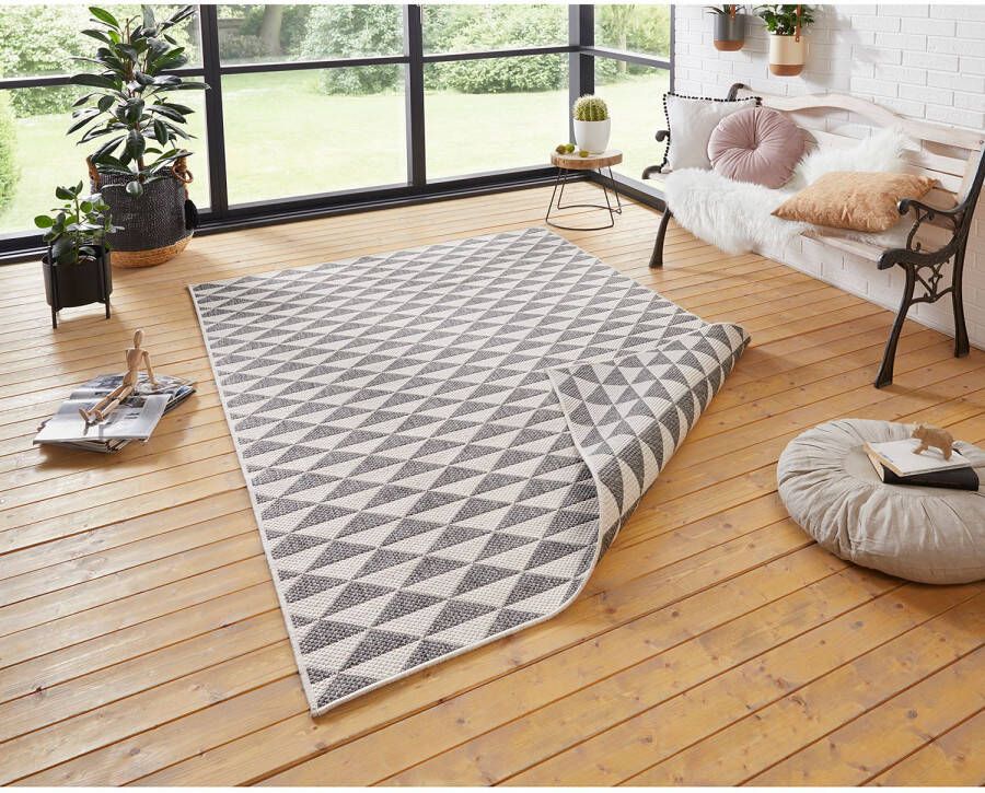 Northrugs Binnen & buiten vloerkleed ruiten Tahiti grijs crème 200x290 cm