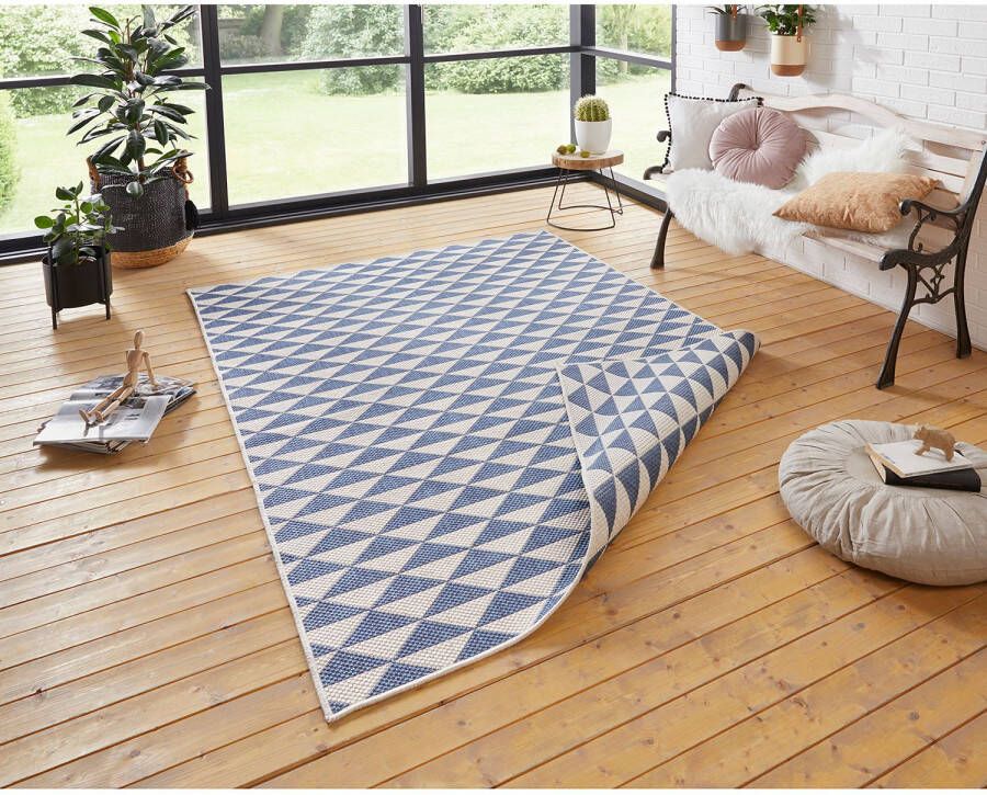 Northrugs Binnen & buiten vloerkleed ruiten Tahiti blauw crème 160x230 cm