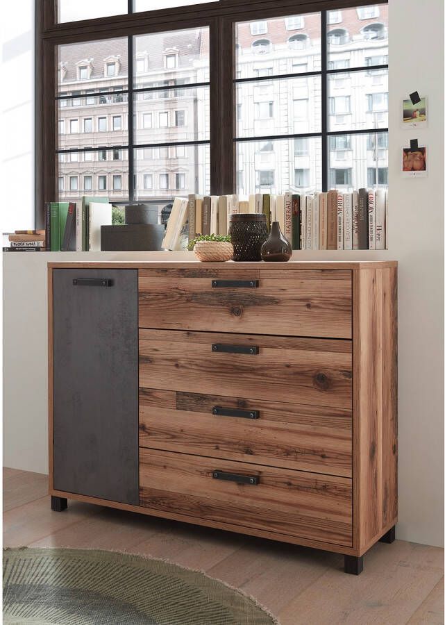 Emob Commode Kalas 125cm met 1 deur & 4 lades bruin grijs Woonkamerkasten Bruin; Betonlook Spaanplaat Woonkamerkasten Op voorraad - Foto 7